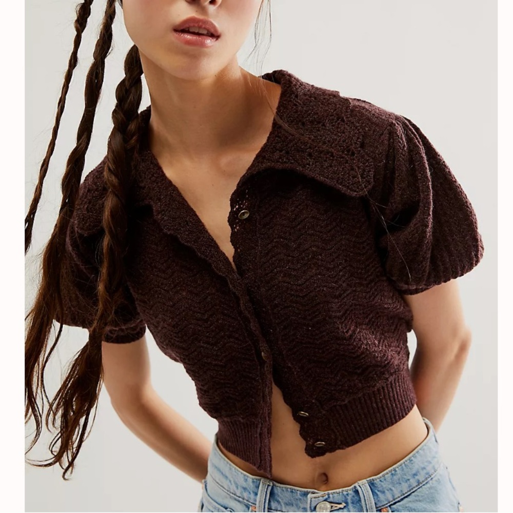 XS 🔖 FREE PEOPLE Edie Cashmere Cardigan In Fudge Brown/Purple
